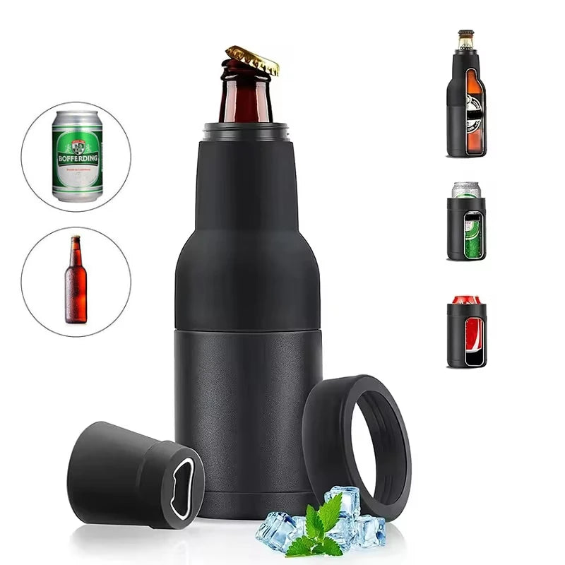 12oz Drink Can Holder – 3-in-1 Stainless Steel Beer Tank with Opener, Double Wall Vacuum Insulated Flask