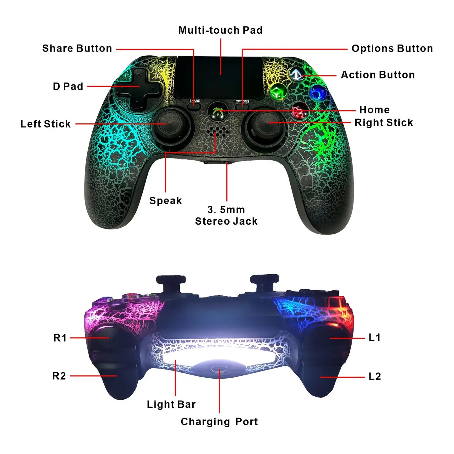 Wireless Controller for PS4/PS3 – Dual Vibration, Compatible with iPhone, iPad, Android, PC