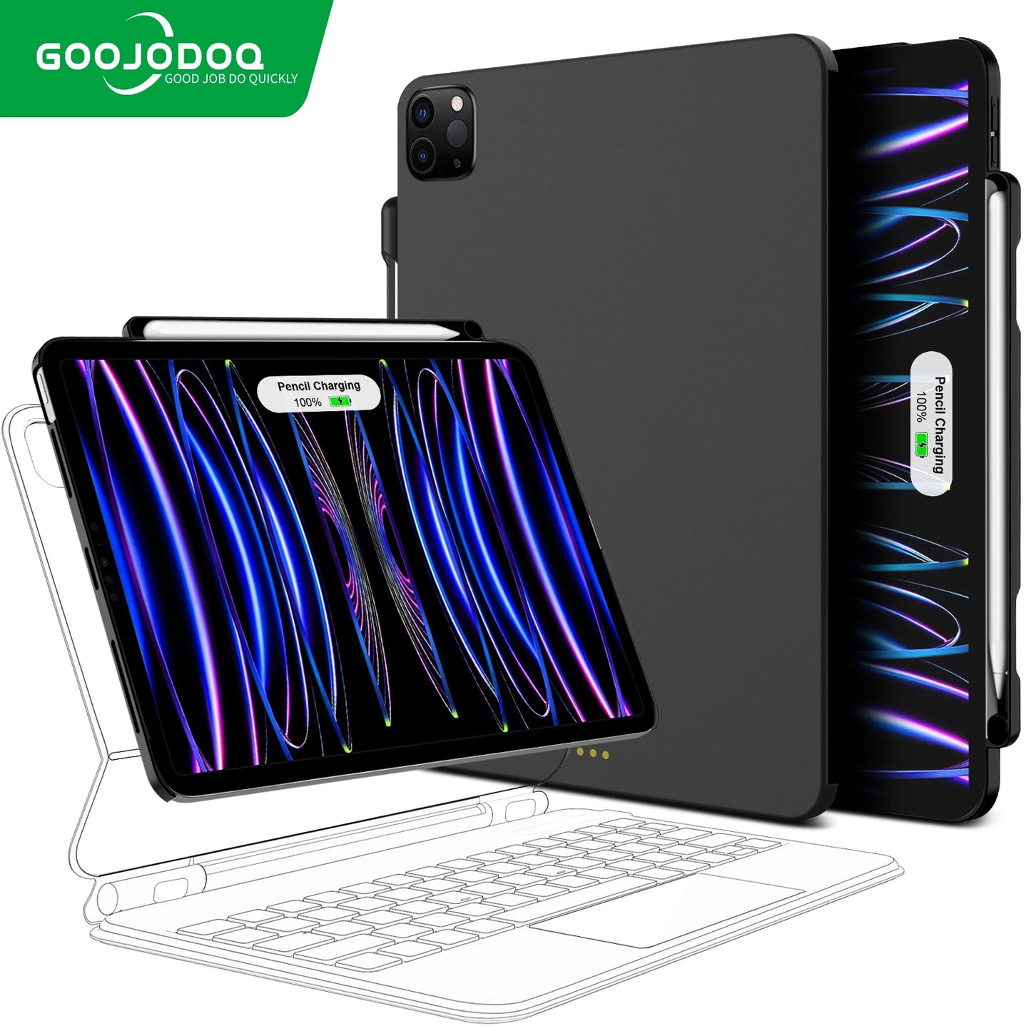 Magnetic Case for iPad Pro 11/13 (2024) & Air 4/5/6 – Magic Keyboard Compatible, Pencil Holder