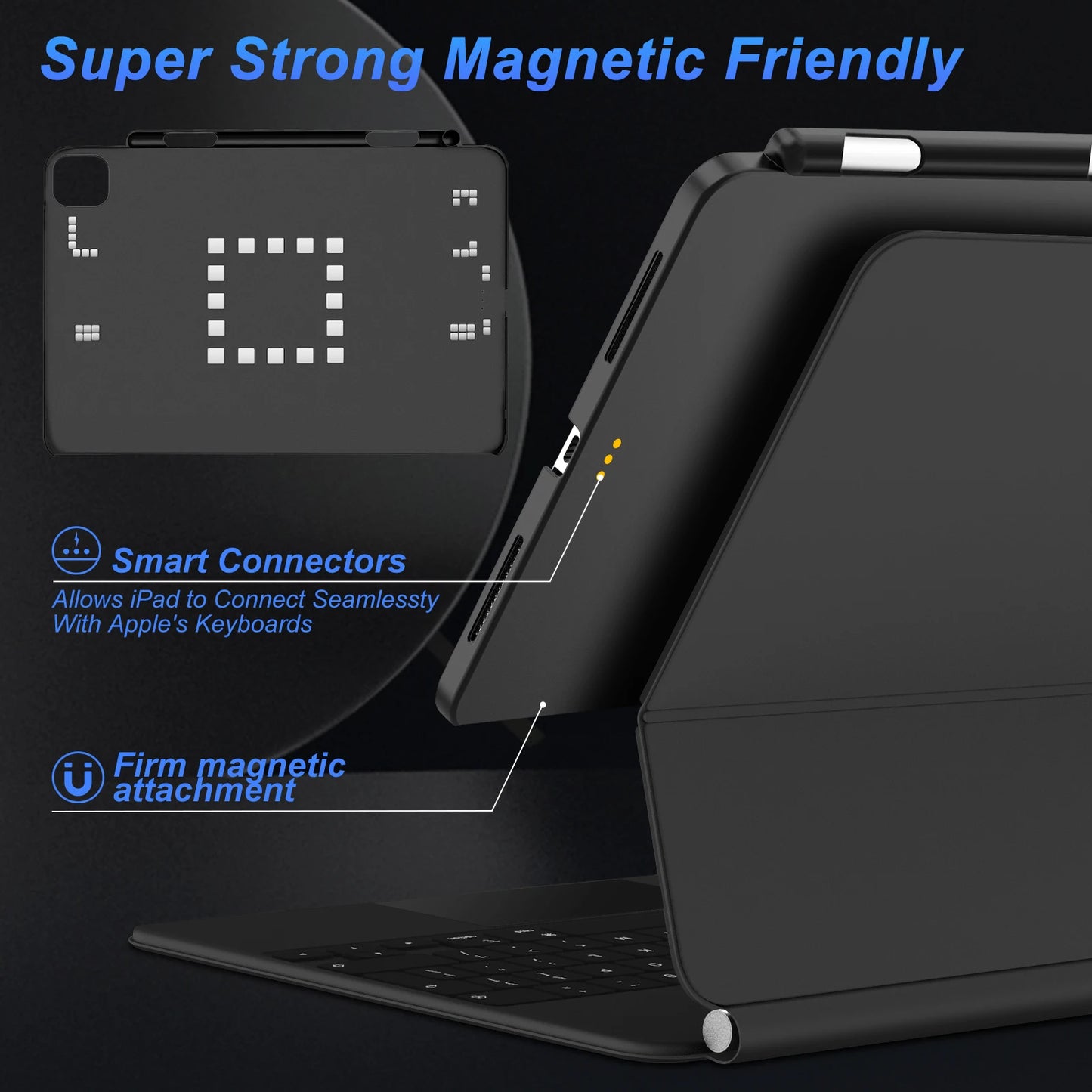 Magnetic Case for iPad Pro 11/13 (2024) & Air 4/5/6 – Magic Keyboard Compatible, Pencil Holder