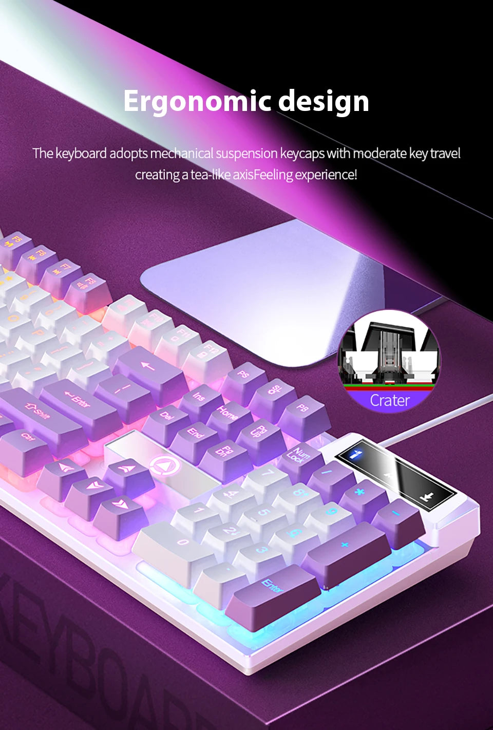 K500 Wired Keyboard – 104 Keys, Mechanical Feel, Membrane, for Windows & iOS, Office/Gaming Use