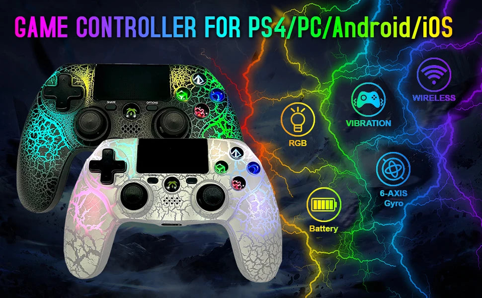 Wireless Controller for PS4/PS3 – Dual Vibration, Compatible with iPhone, iPad, Android, PC