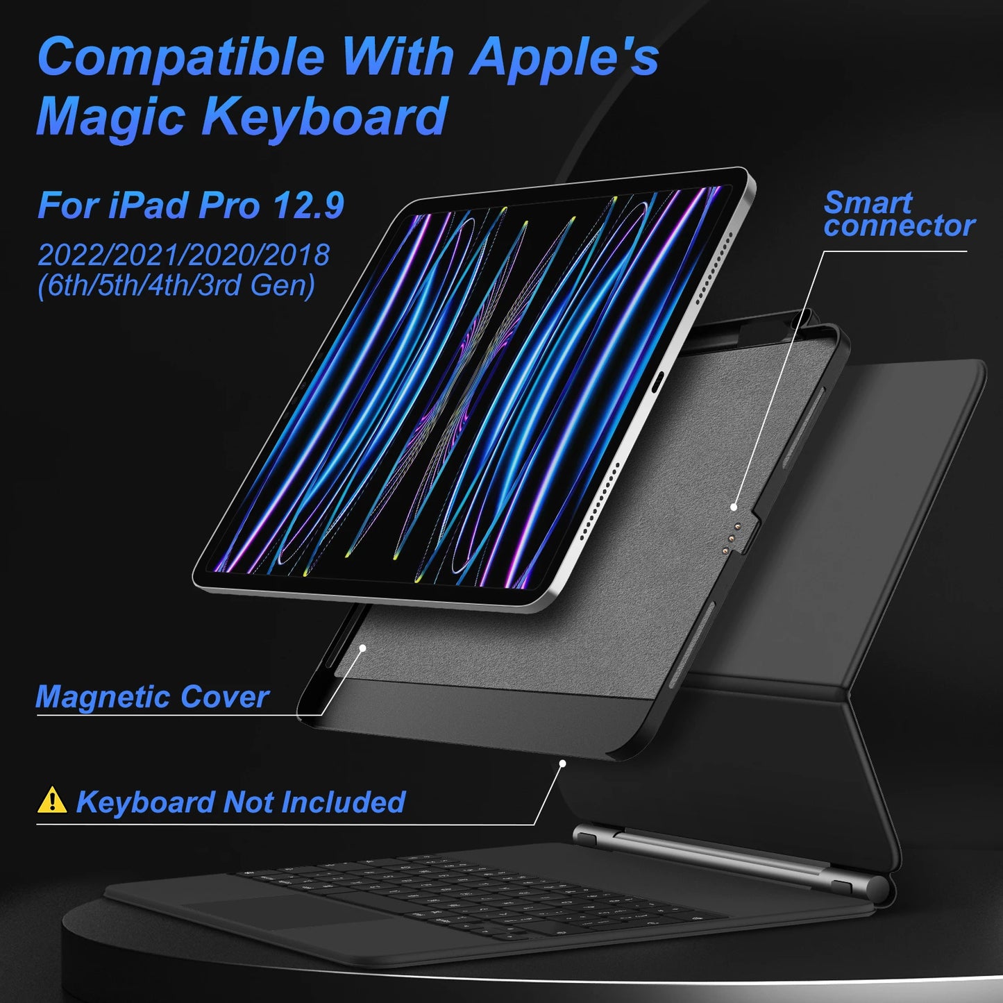 Magnetic Case for iPad Pro 11/13 (2024) & Air 4/5/6 – Magic Keyboard Compatible, Pencil Holder