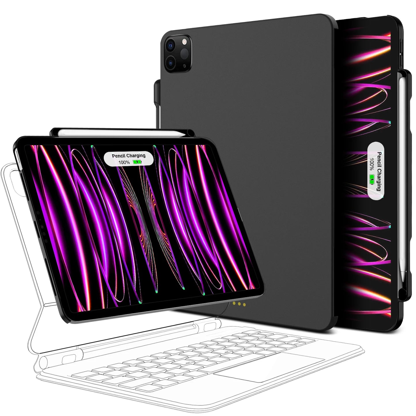 Magnetic Case for iPad Pro 11/13 (2024) & Air 4/5/6 – Magic Keyboard Compatible, Pencil Holder