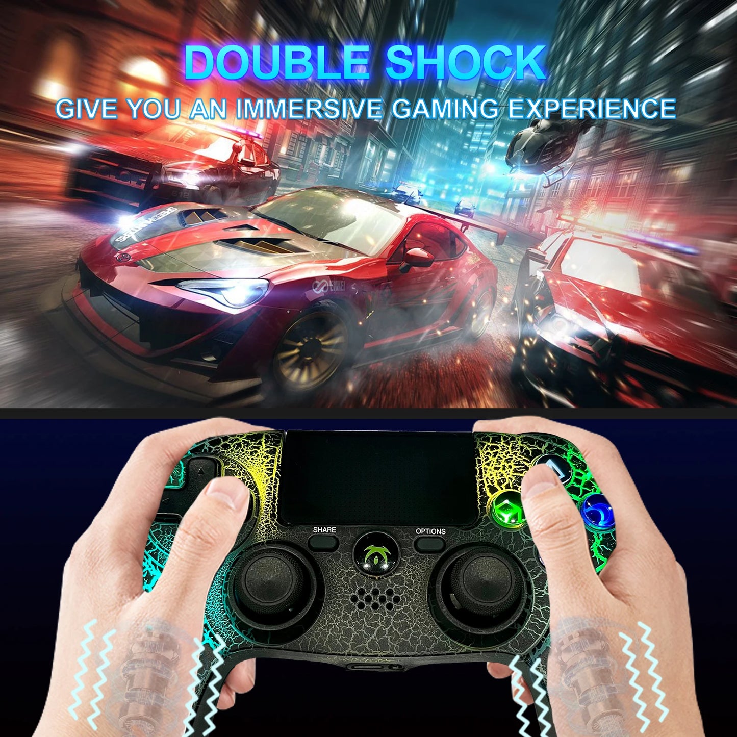 Wireless Controller for PS4/PS3 – Dual Vibration, Compatible with iPhone, iPad, Android, PC