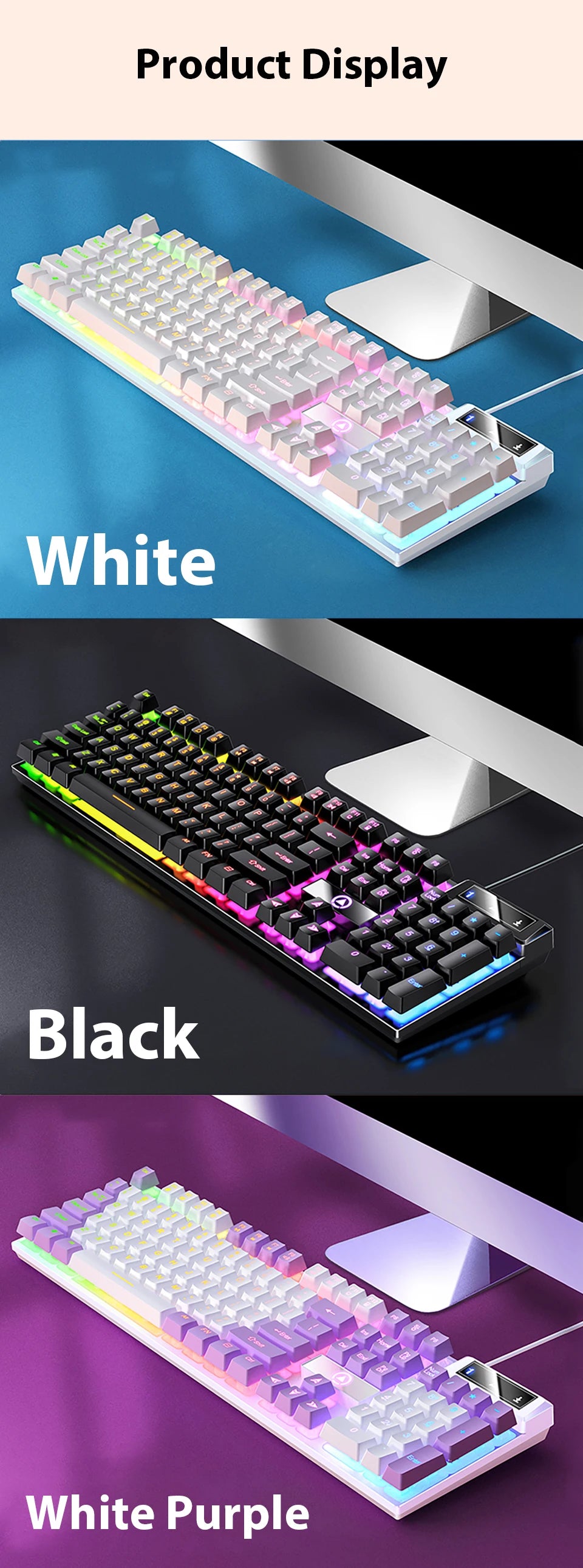 K500 Wired Keyboard – 104 Keys, Mechanical Feel, Membrane, for Windows & iOS, Office/Gaming Use
