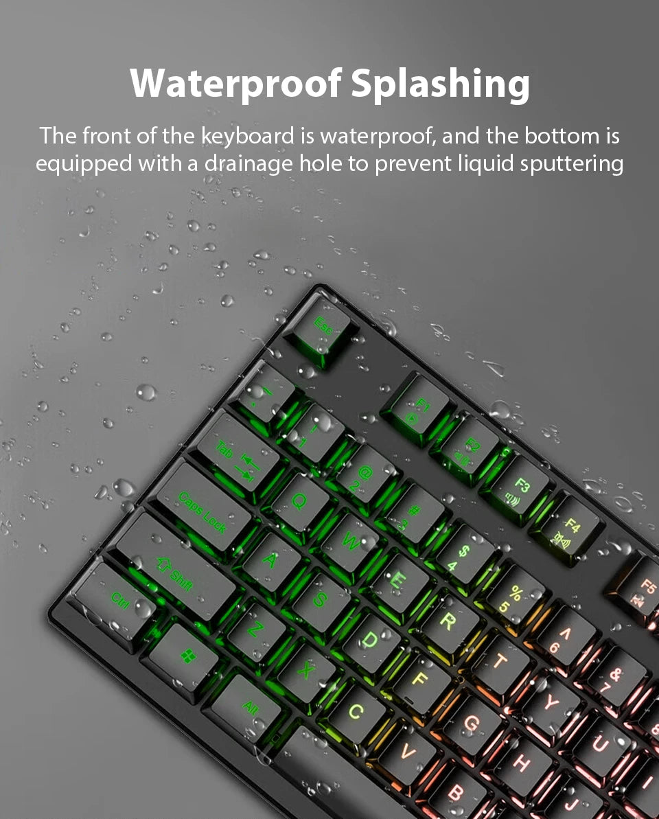 K500 Wired Keyboard – 104 Keys, Mechanical Feel, Membrane, for Windows & iOS, Office/Gaming Use