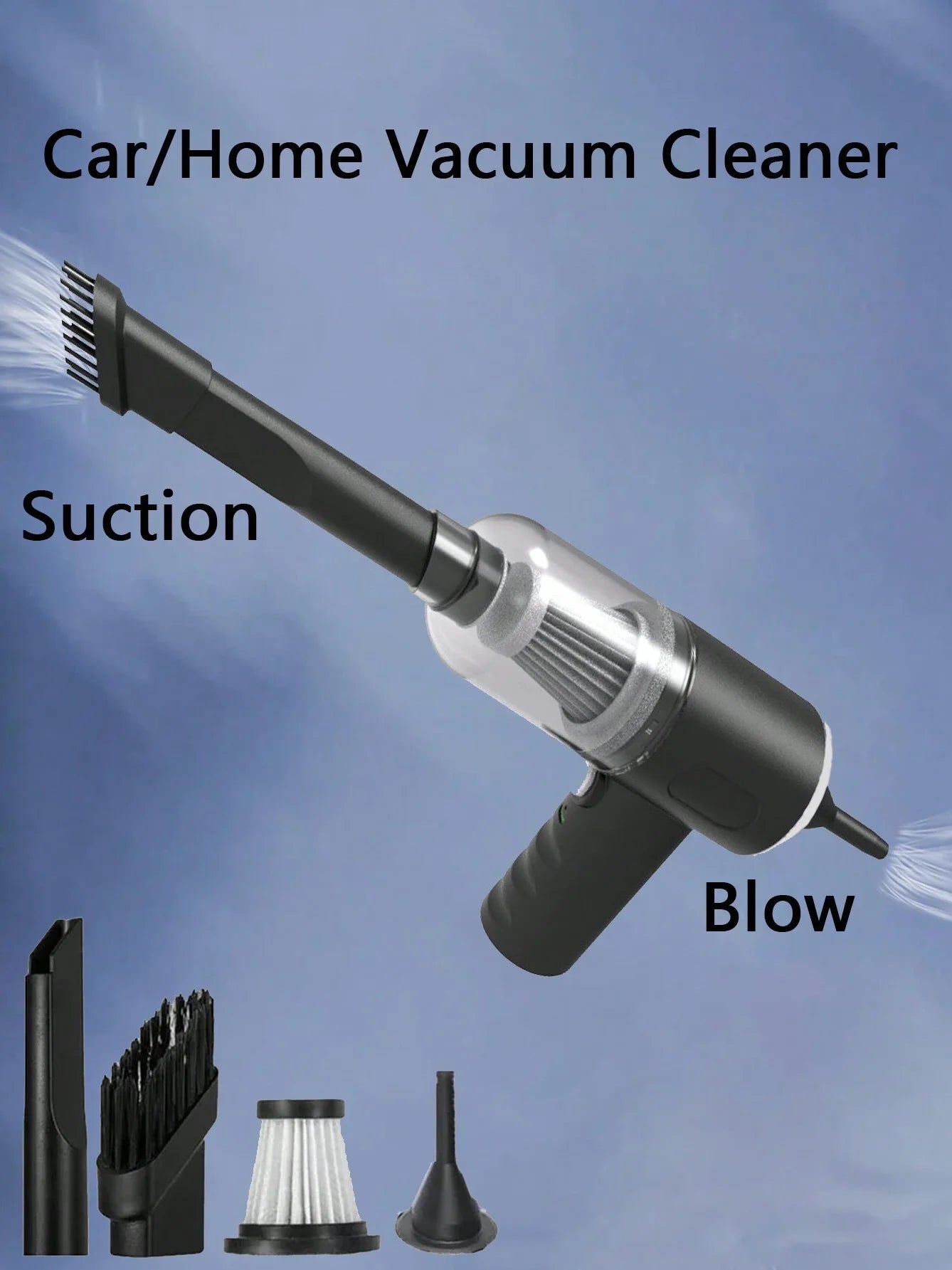 Vacuum Cleaner 120W – Dual Use for Home & Car, High Power, Black