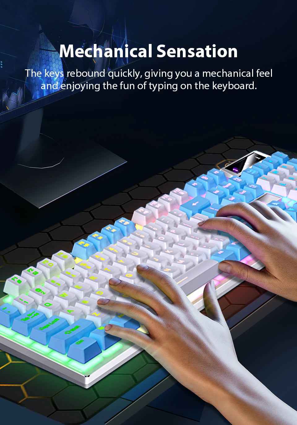 K500 Wired Keyboard – 104 Keys, Mechanical Feel, Membrane, for Windows & iOS, Office/Gaming Use