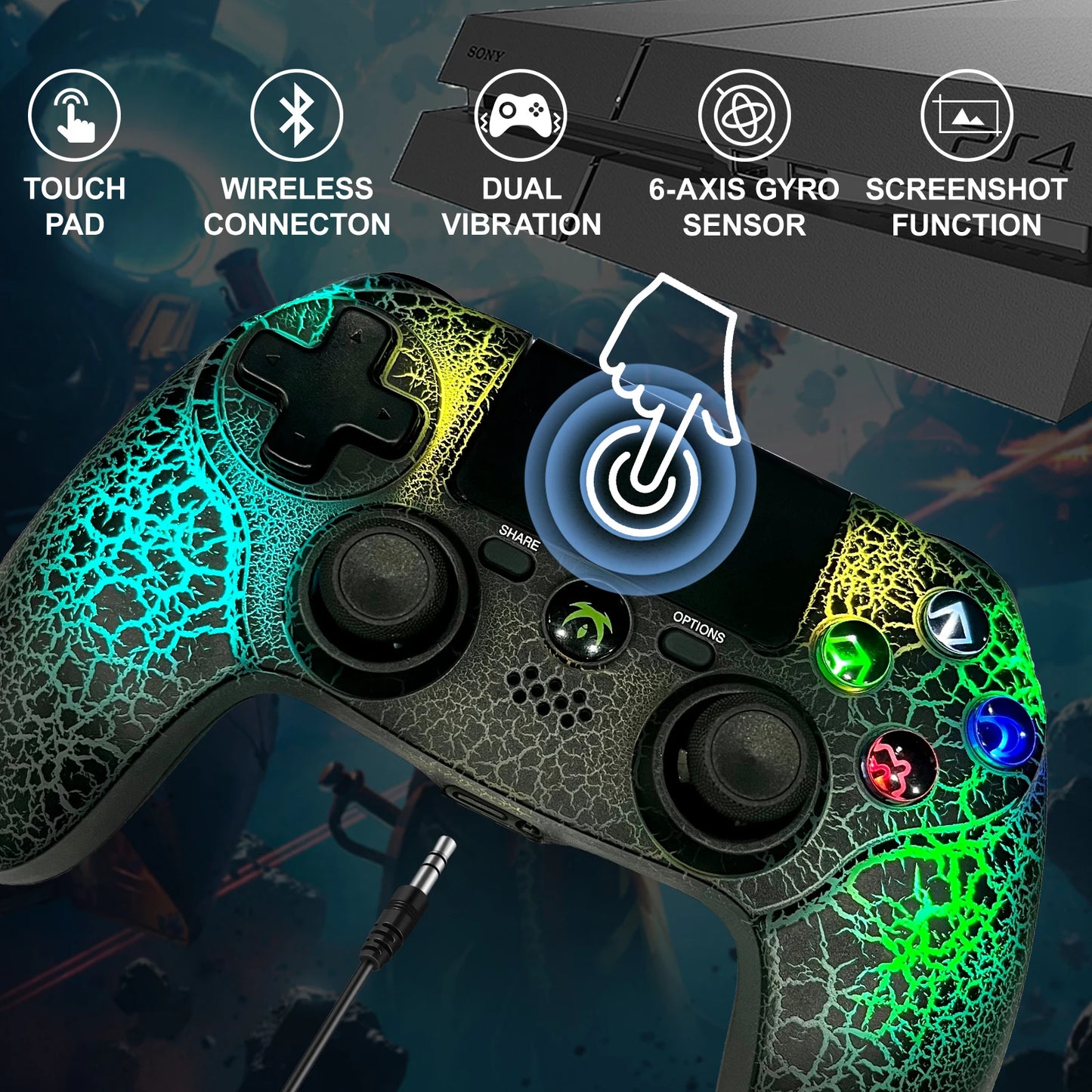 Wireless Controller for PS4/PS3 – Dual Vibration, Compatible with iPhone, iPad, Android, PC