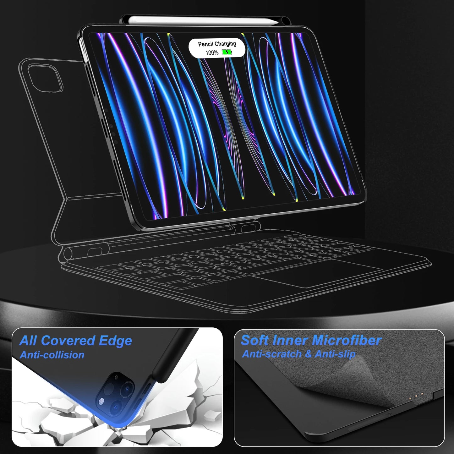 Magnetic Case for iPad Pro 11/13 (2024) & Air 4/5/6 – Magic Keyboard Compatible, Pencil Holder