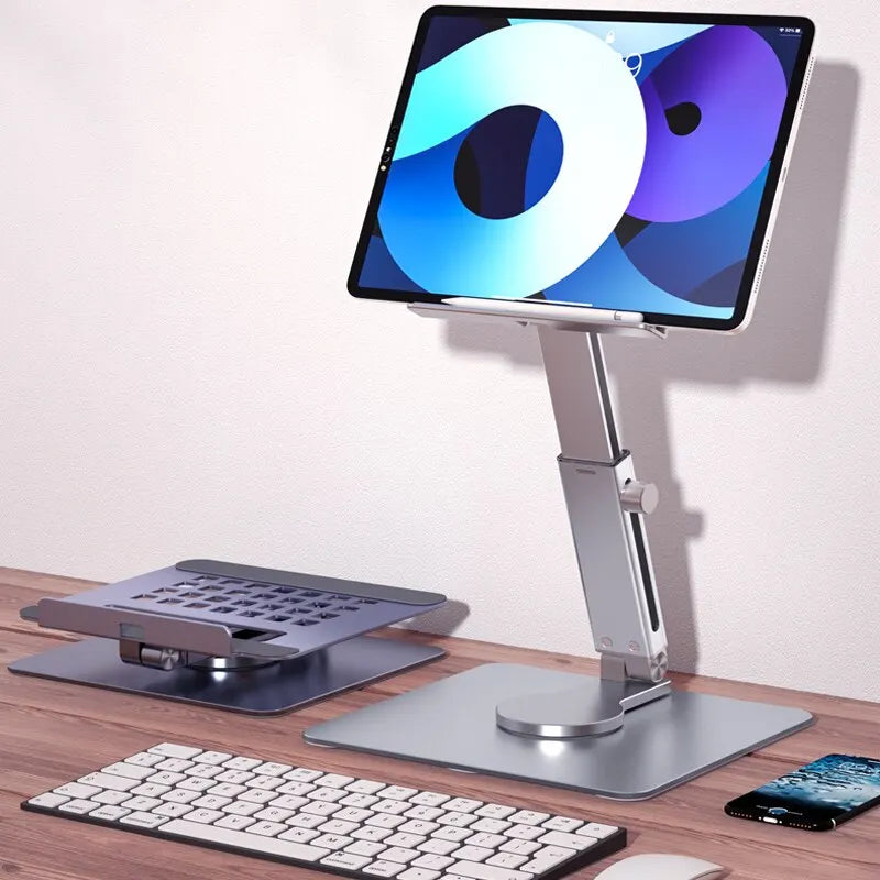 Aluminum Tablet Stand – 360° Rotating, Folding & Adjustable Desk Mount for iPad/Xiaomi (4–14")