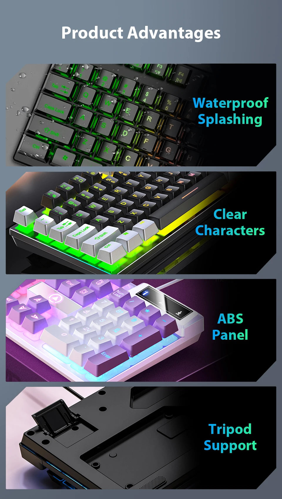 K500 Wired Keyboard – 104 Keys, Mechanical Feel, Membrane, for Windows & iOS, Office/Gaming Use