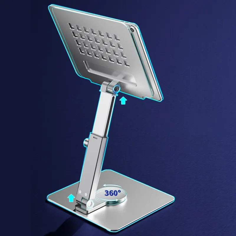 Aluminum Tablet Stand – 360° Rotating, Folding & Adjustable Desk Mount for iPad/Xiaomi (4–14")