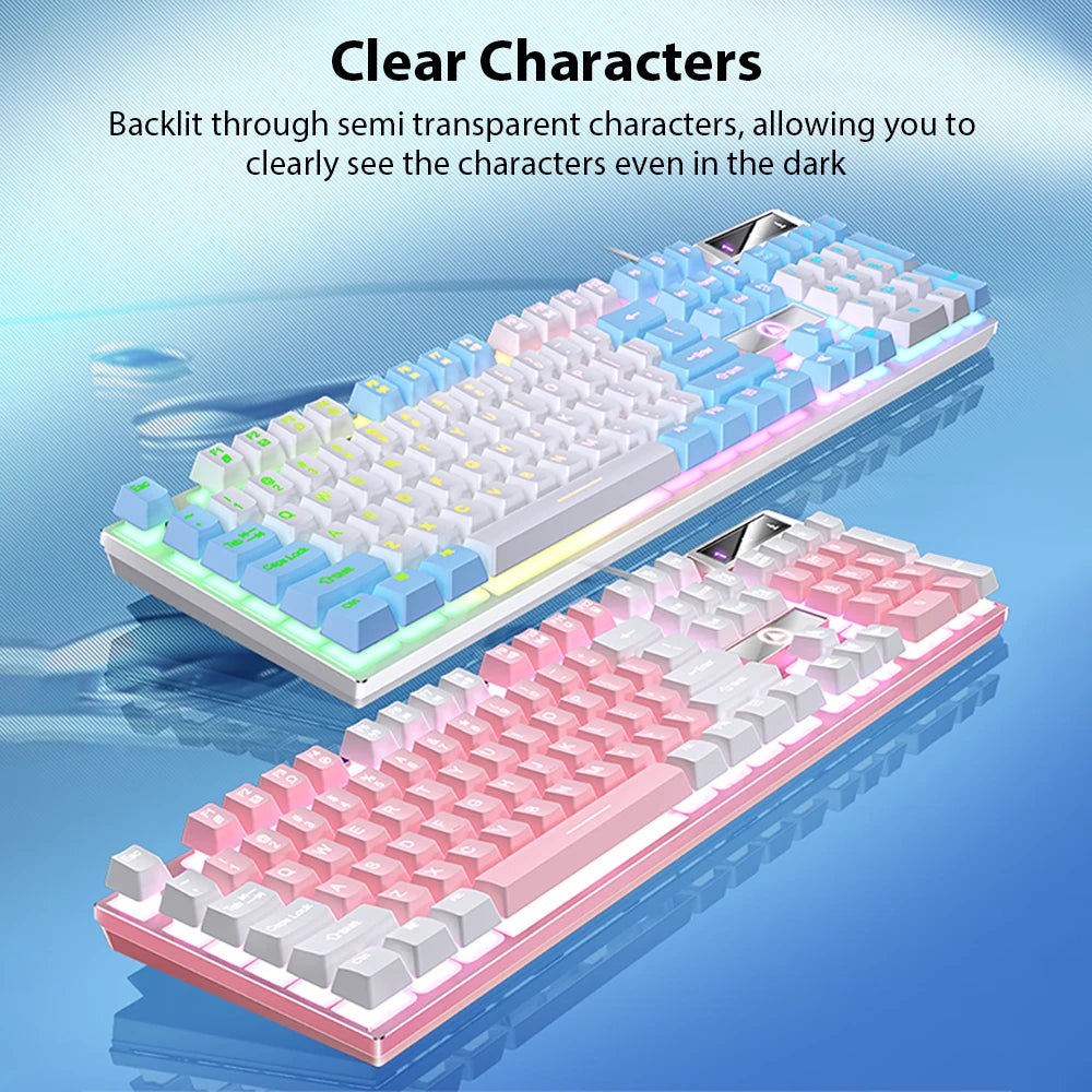 K500 Wired Keyboard – 104 Keys, Mechanical Feel, Membrane, for Windows & iOS, Office/Gaming Use