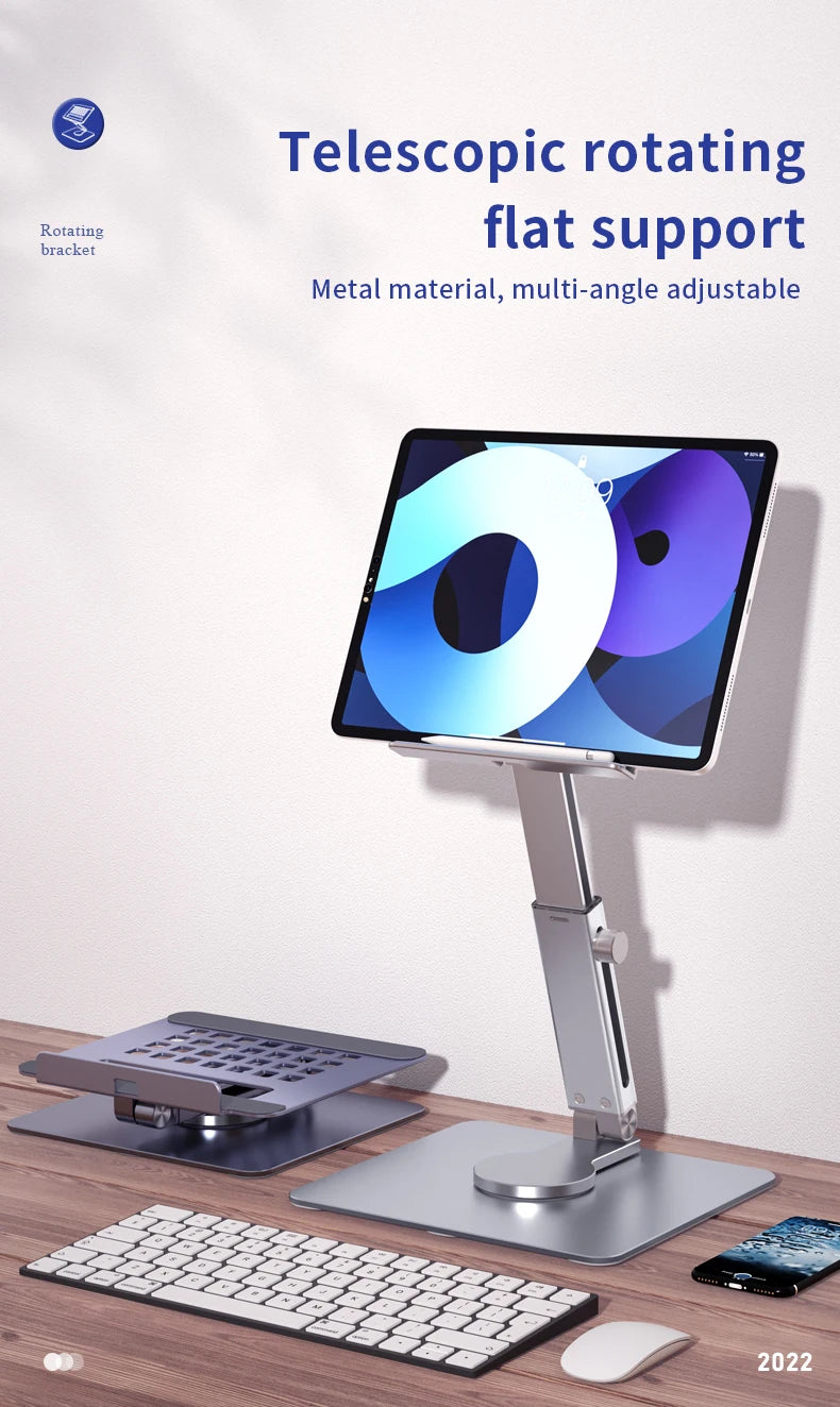 Aluminum Tablet Stand – 360° Rotating, Folding & Adjustable Desk Mount for iPad/Xiaomi (4–14")