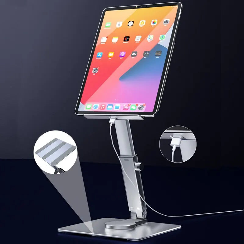 Aluminum Tablet Stand – 360° Rotating, Folding & Adjustable Desk Mount for iPad/Xiaomi (4–14")