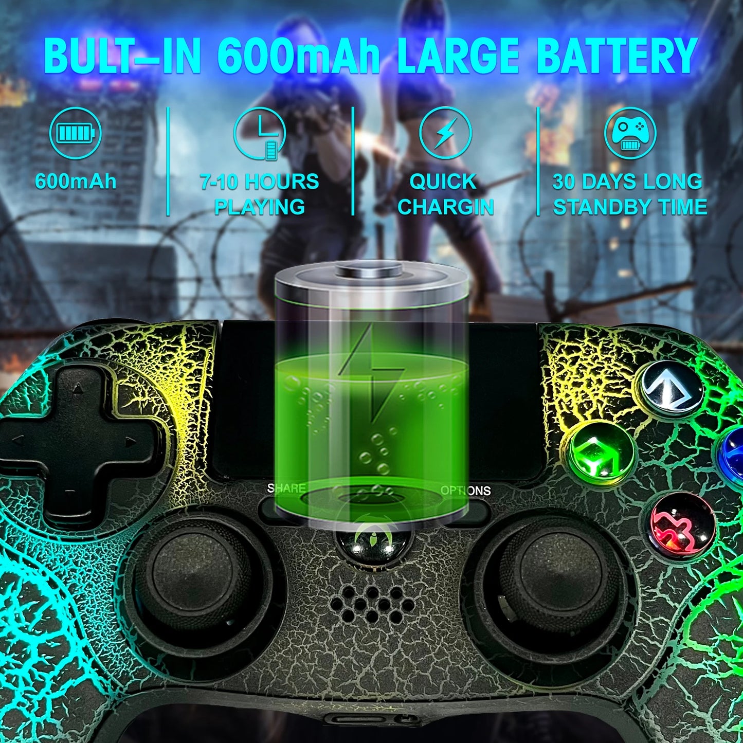 Wireless Controller for PS4/PS3 – Dual Vibration, Compatible with iPhone, iPad, Android, PC