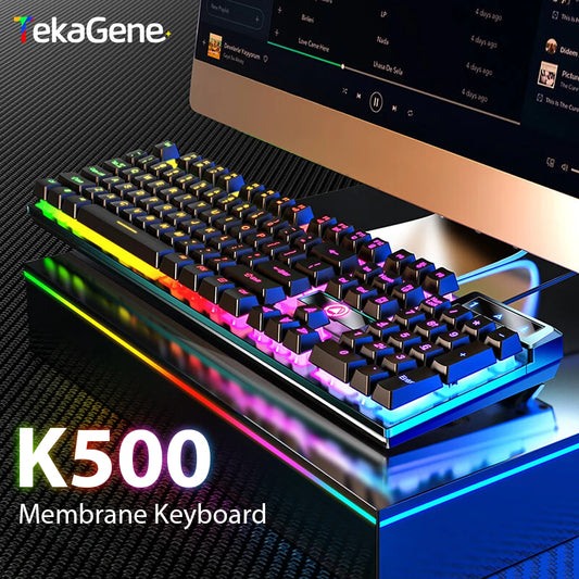 K500 Wired Keyboard – 104 Keys, Mechanical Feel, Membrane, for Windows & iOS, Office/Gaming Use