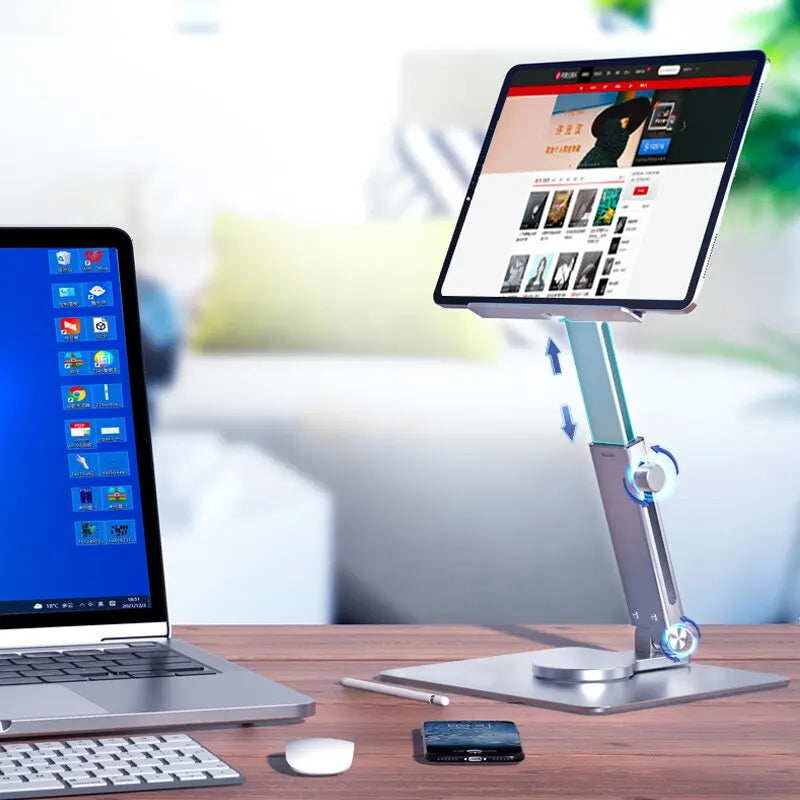 Aluminum Tablet Stand – 360° Rotating, Folding & Adjustable Desk Mount for iPad/Xiaomi (4–14")